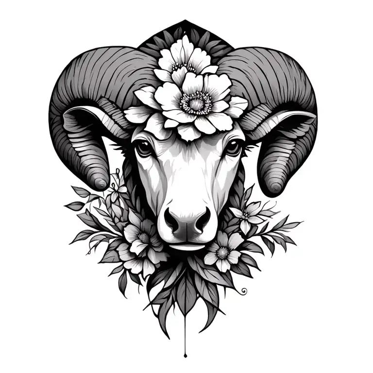 Aries Symbol With Floral Design Inspired
