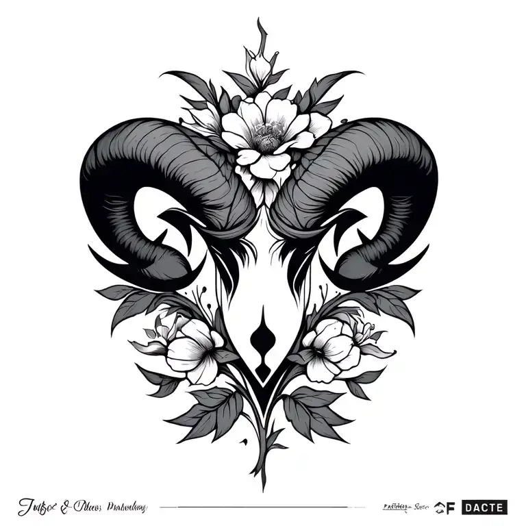 Aries V Symbol With Floral Design Inspired Tattoo Featuring