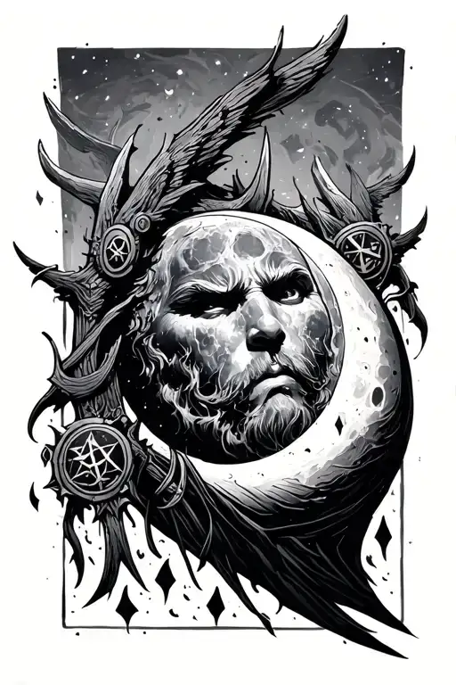 Moon With Viking Symbols Falling Vaulknaut