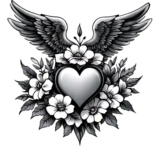 Dad Cross Wings Flowers Heart