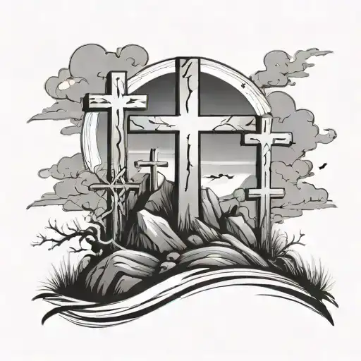 3 Crosses On A Hill Surrounded