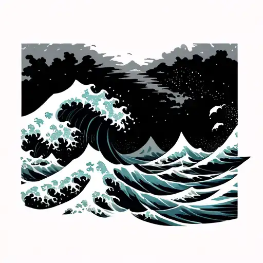 La Gran Ola De Kanagawa Wave With Colour