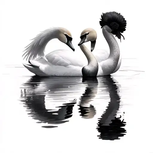 Black And White Swan Facing Each Other