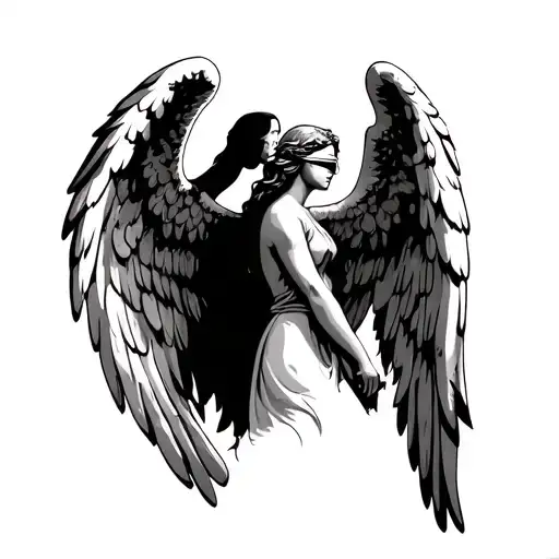 Angel Putting Blind Fold On Another Angel From Behind