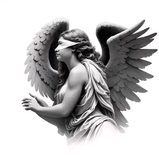 Angel Putting Blind Fold On Another Angel From Behind