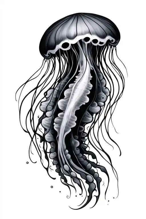 Long Jellyfish Curling To The Right