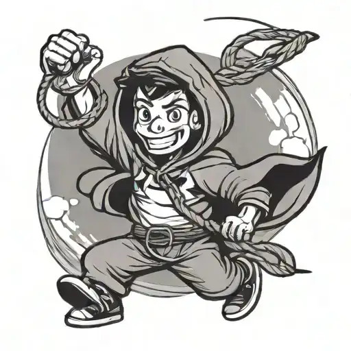 Old Timey Cartoon Cute Throwing A Lasso Wearing A Hoodie