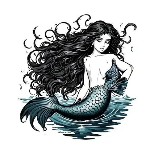 American Traditional Mermaid Swimming