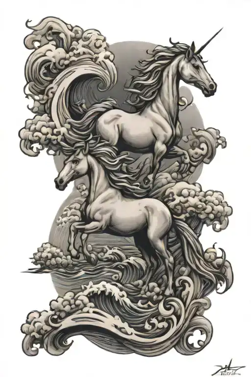 Unicorns And The Ocean Scene