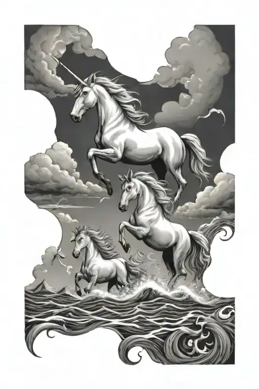 Unicorns And Ocean Scene