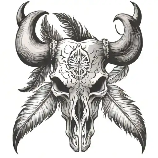 Bull Skull With Feather