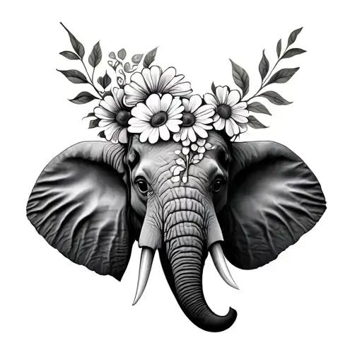 Half Of An Elephant Head The Other Half Of The Head Will Have A Bunch Of Flowers