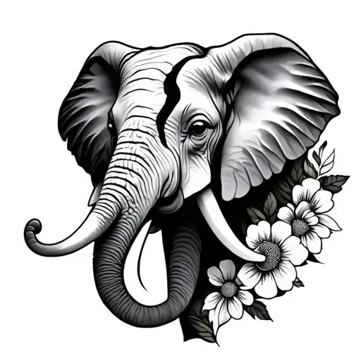 Elephant Head Cut In Half With Flowers