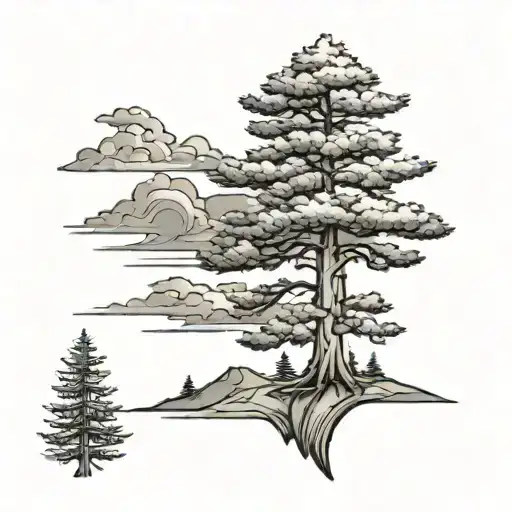 Lodge Pine Tree With Fire Below