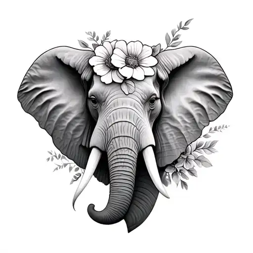 Half Of An Elephant Head With Flowers
