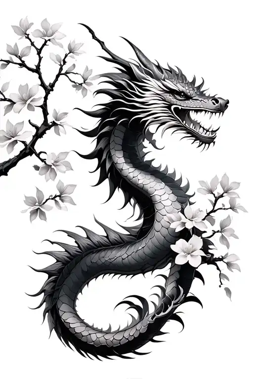 Japanese Dragon With Cherry Blossoms