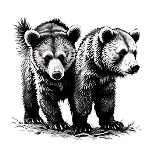 2 Bear Cubs Walking In The Forest