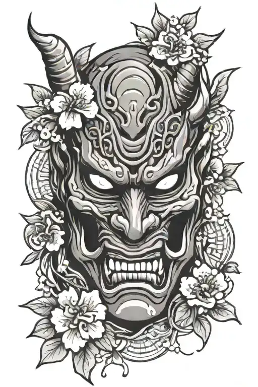 Broken Oni Mask With Cherry Blossoms