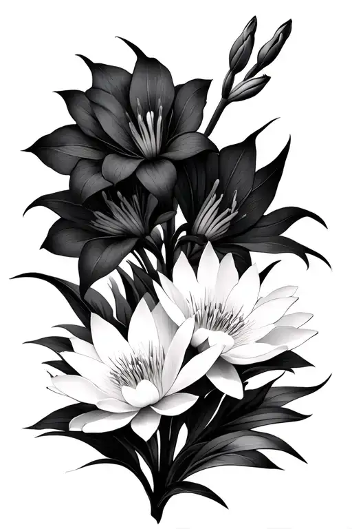 Minimalist Gladiolus And Water Lily Intertwined