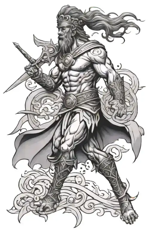 Greek Mythology And Tribal With Shading Inspired Fighter Surrounded
