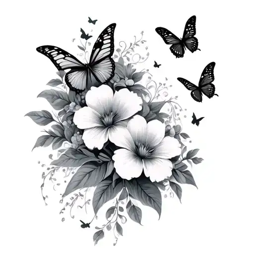 Floral Design With Butterflies Flying Around It