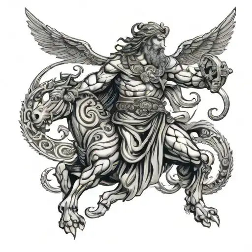 Greek Mythology And Tribal Tatto Design With Shading Meaning Fighter Surrounded