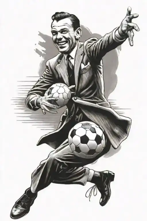 Portrait Of Frank Sinatra Playing Soccer With A Clock In The Background