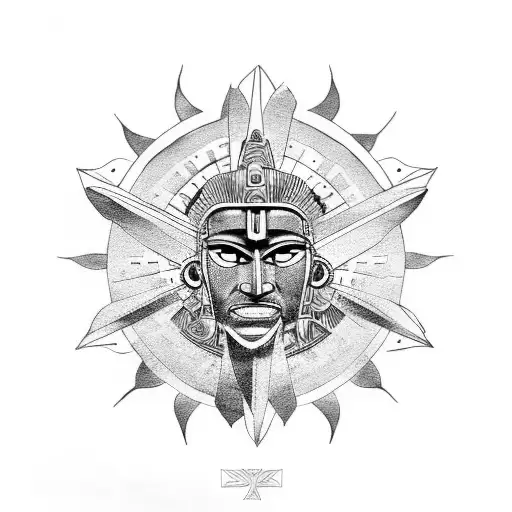 Warrior With Aztec Sun God