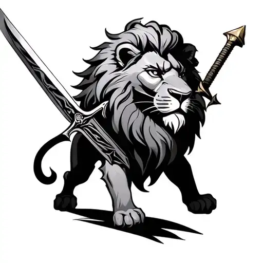 A Lion With A Sword Pircing It