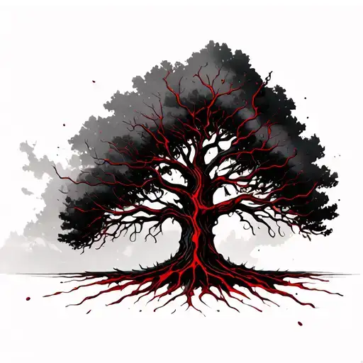 Tree With Red Blood Lines Connecting Various
