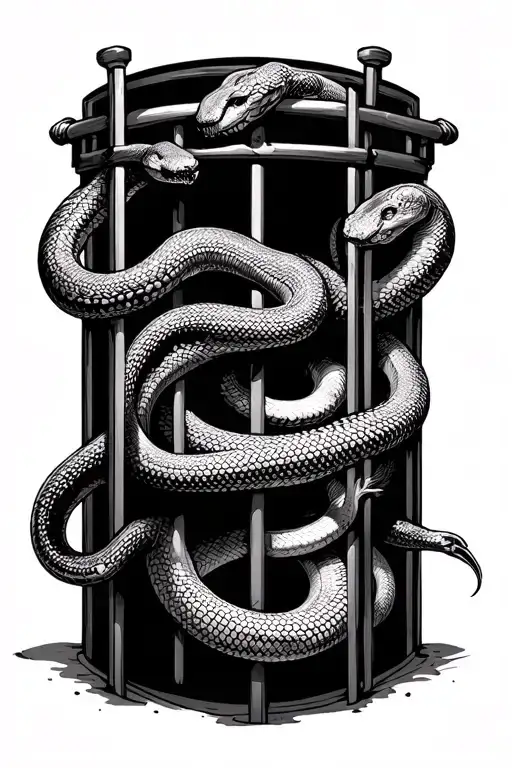 A Jail Cell Filled With Snakes Intertwined