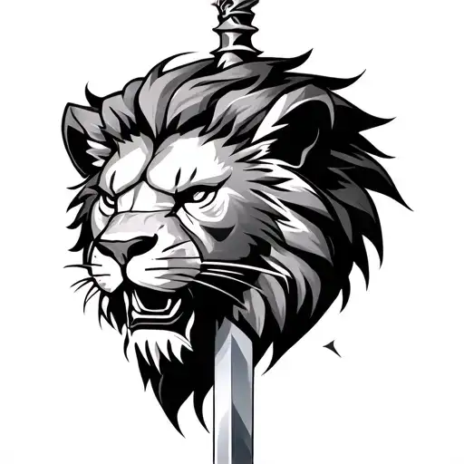 A Lion Head With A Sword Piercing It