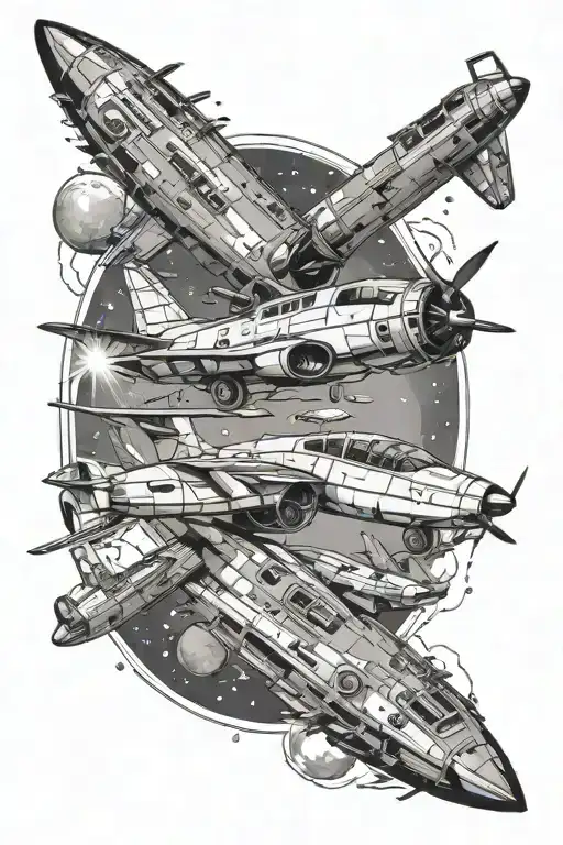 Space Themed Tattoo Aircraft Surrounded