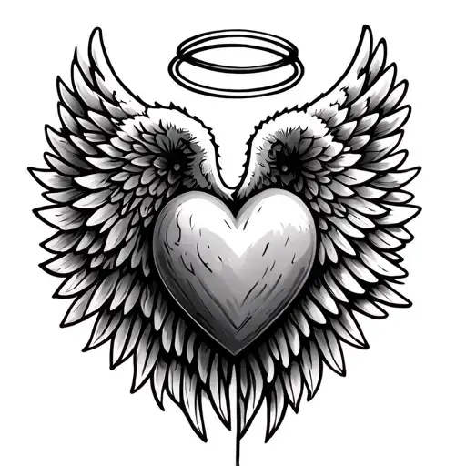 Heart Shaped Tattoo With A Angel Wings And Halo