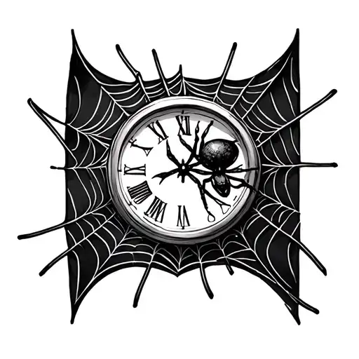 Spider And Her Spider Web And A Clock