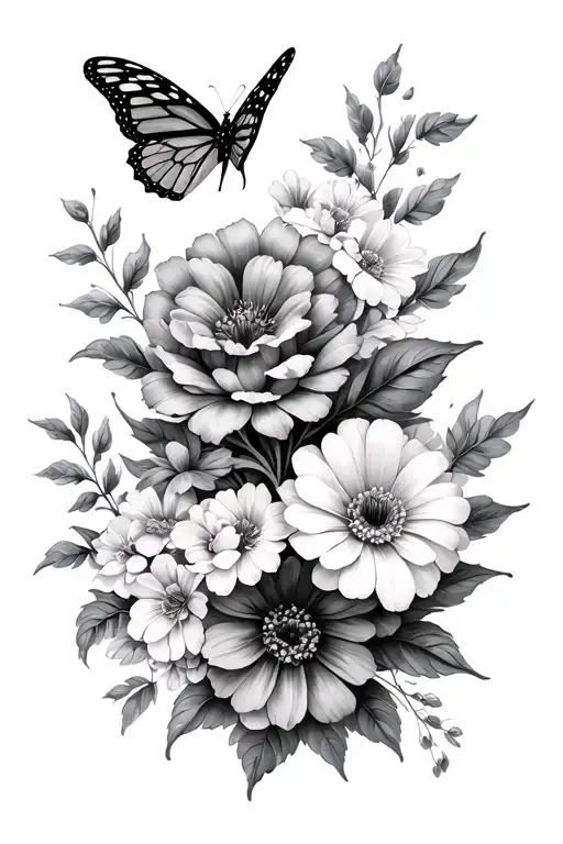 Birth Flowers Of September And December With A Butterfly On Top