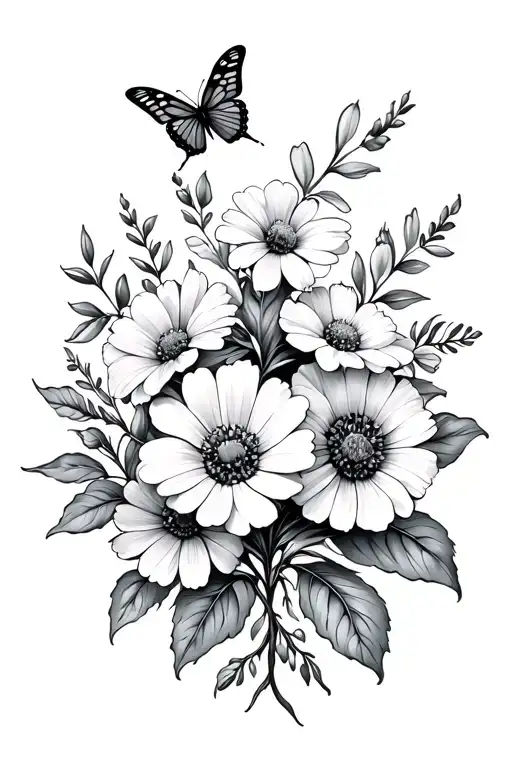 Birth Flowers Of September And December With A Butterfly On Top Simple