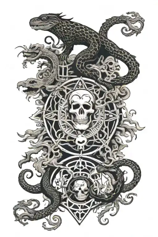 Tree Snake Pyramid Crow Waterfalls Eyeball Wheelchair Sun Moon Whale Dragon Emersing Yinyang Skull