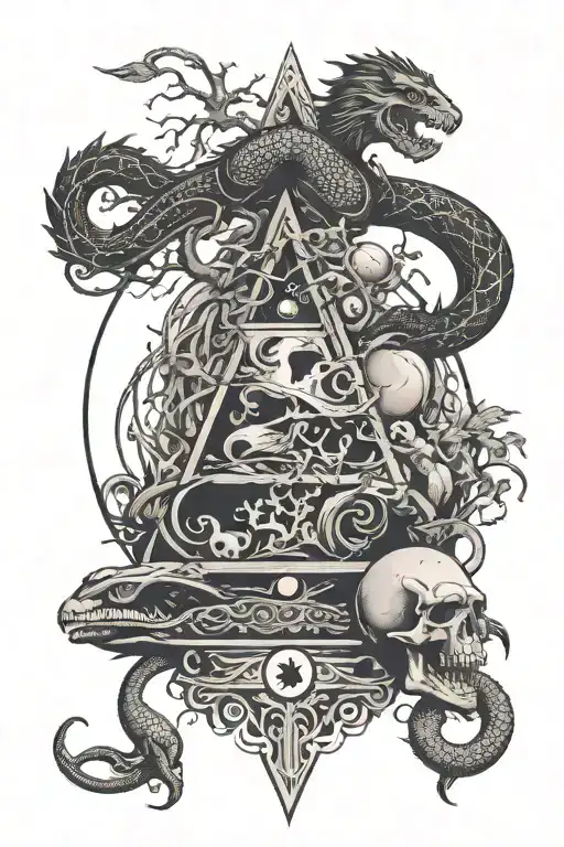 Tree Snake Pyramid Crow Waterfalls Eyeball Wheelchair Sun Moon Whale Dragon Emersing Yinyang Skull