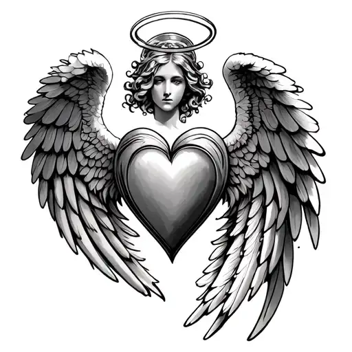 Heart Shaped Angel Wing With Halo