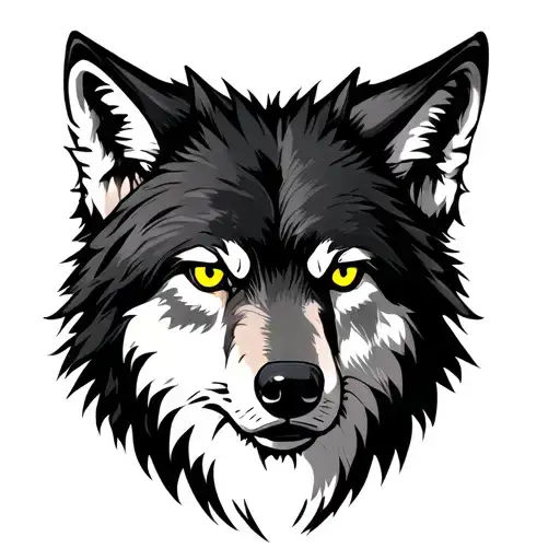Black Wolf Head Yellow Eyes Looking