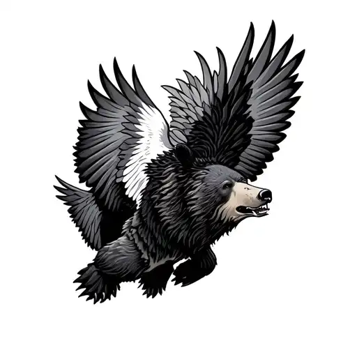 Grizzly Bear Roaring Phoniex Soaring Bird