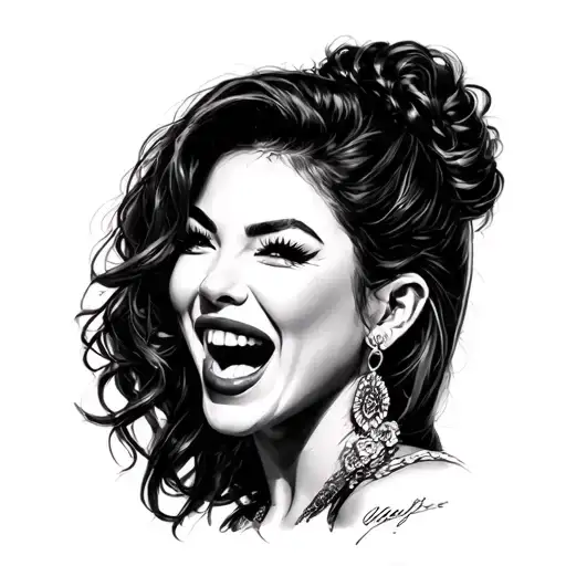 Pencil Drawing Gangster Hot Latina Woman Laughing Dramatic Expression Face