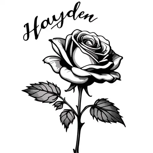 January Birth Flower With The Stem Saying Hayden Attached To A Single Rose Flower