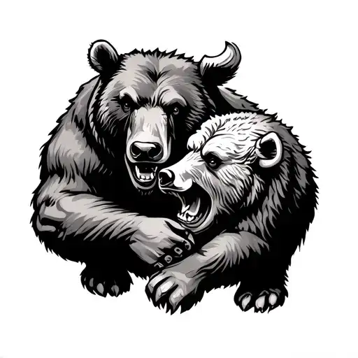 Bear And Bull Stock Bag Fighting
