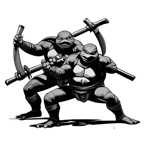 Turtles Ninjas In Fighting Pose