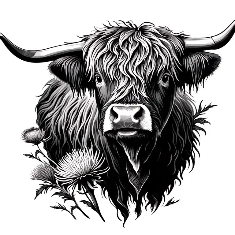 Highland Cow And Thistle