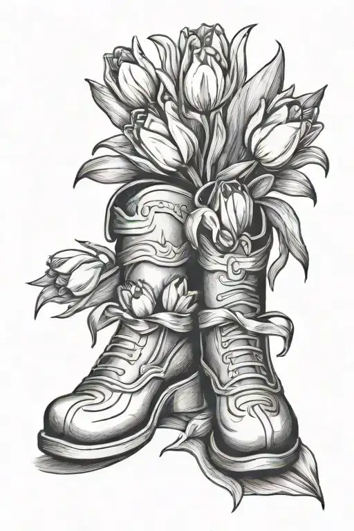 Wooden Shoes Surrounded By Tulips