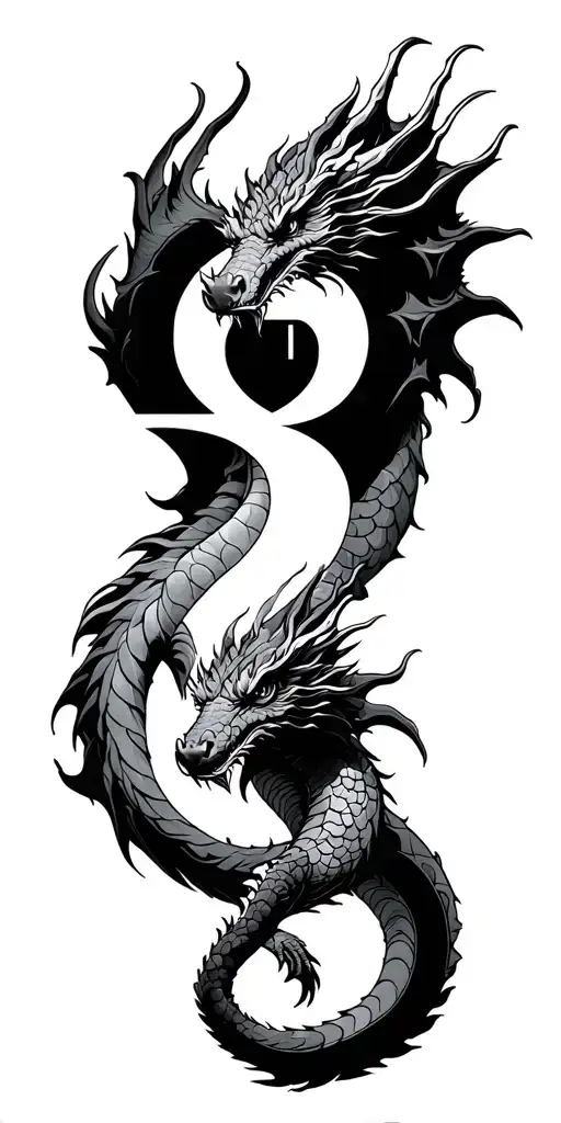 Dragon Tattoo With Full Moon Aquarius Sign Zodiac Sleeve