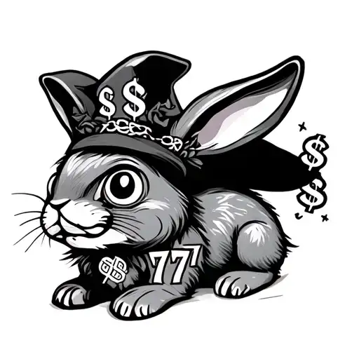 Voodoo Bunny Rabbit With 777 Stitched In The Chest And Dollar Signs As Eyes